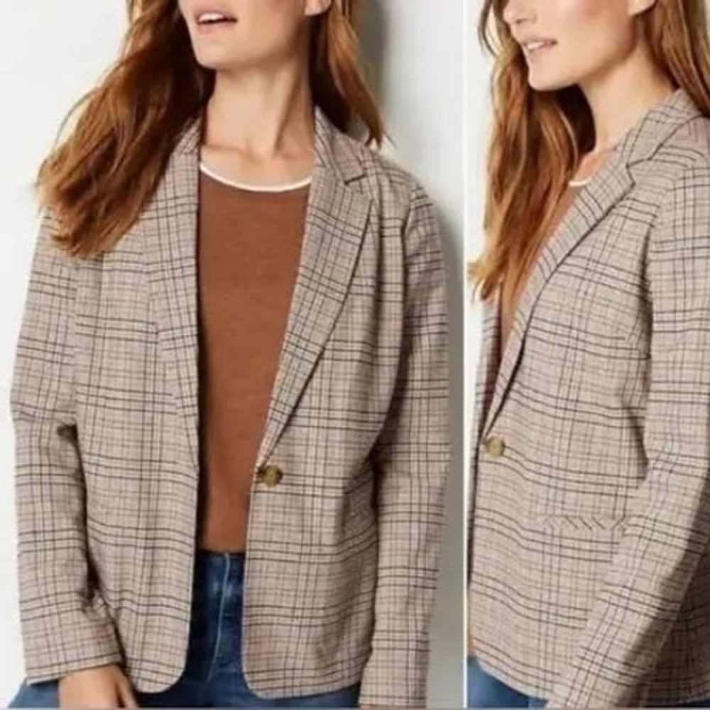 J Jill Womens Petite Small Mendocino Plaid Blazer Tigers Eye Academia isi ess‎